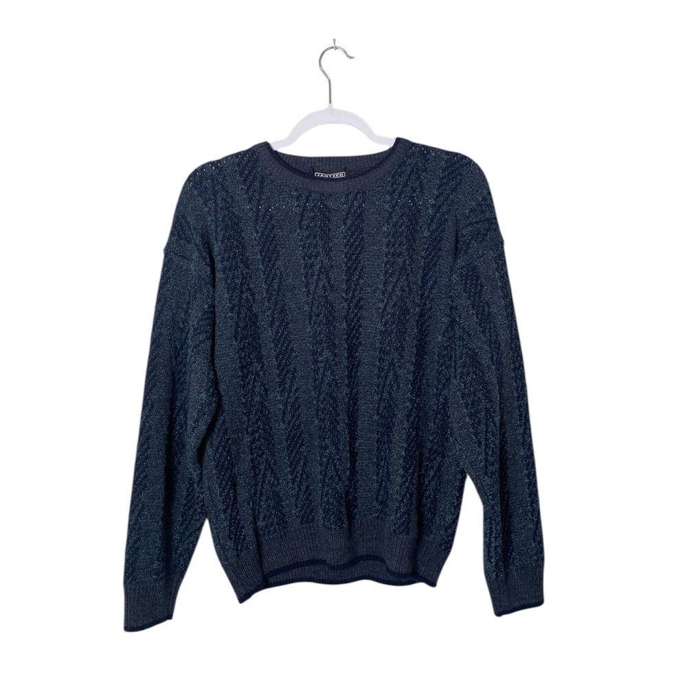 Vintage Jantzen Cable Knit Sweater Blue Crewneck Made In Korea Men's Size Large